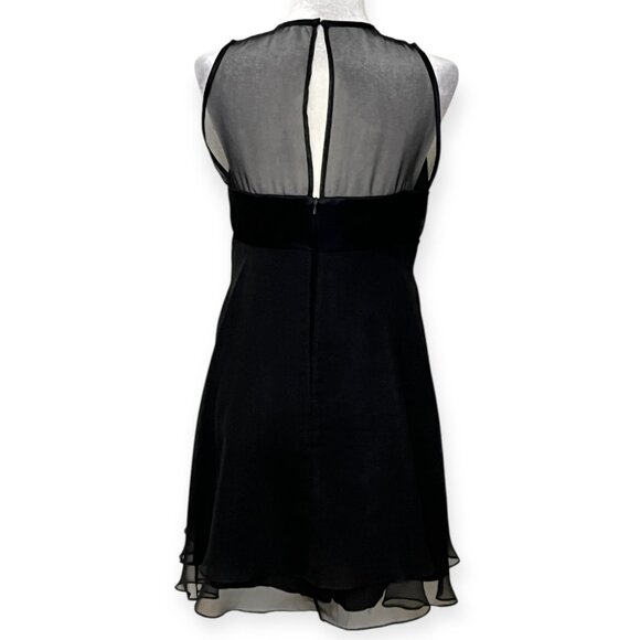 J.R. Nites Petites by Caliendo Black Chiffon Cocktail Dress Sheer Illusion Sz 8 - Picture 2 of 10